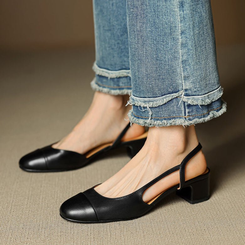Women's Leather Slingback Pumps – Elegant Almond Toe