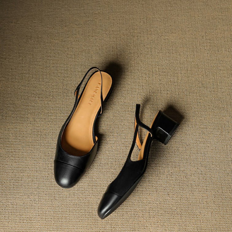 Women's Leather Slingback Pumps – Elegant Almond Toe