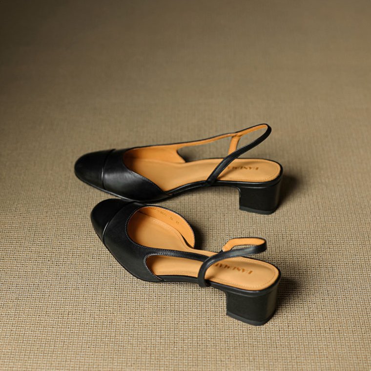 Women's Leather Slingback Pumps – Elegant Almond Toe