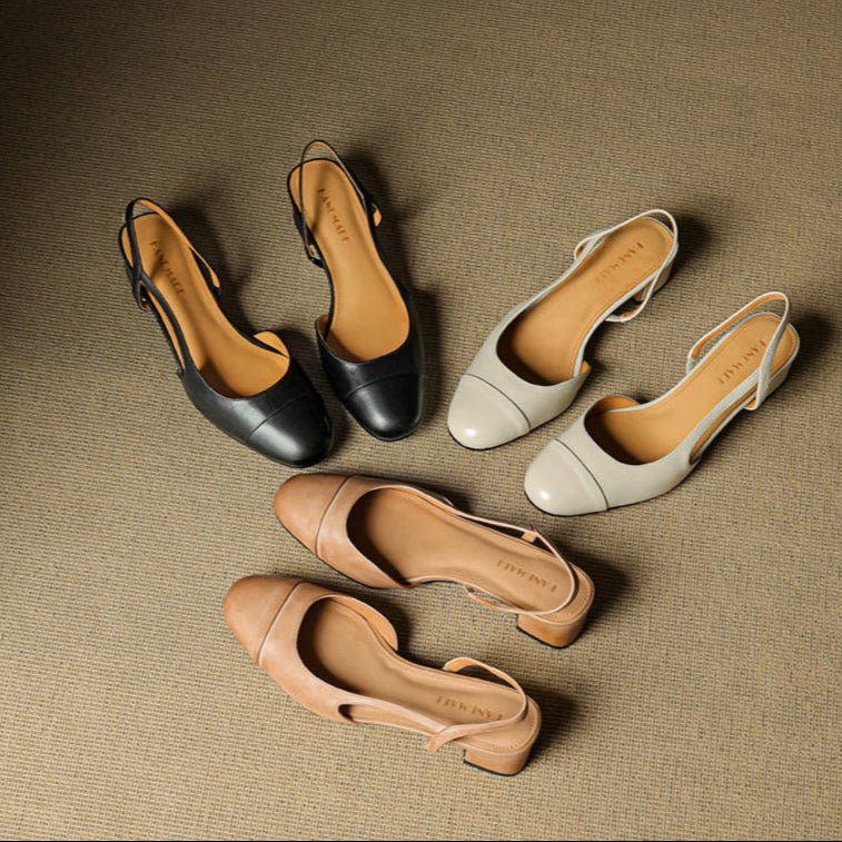 Women's Leather Slingback Pumps – Elegant Almond Toe