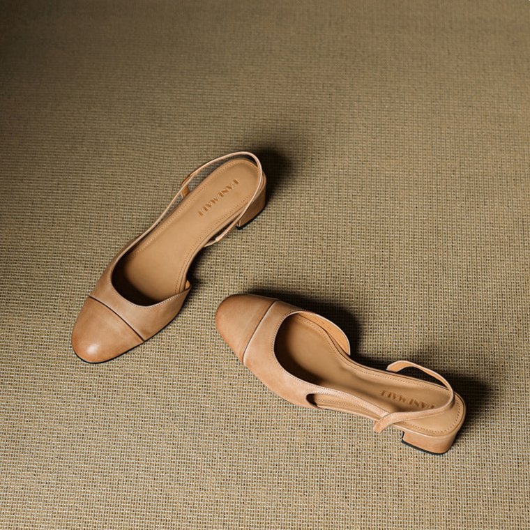 Women's Leather Slingback Pumps – Elegant Almond Toe