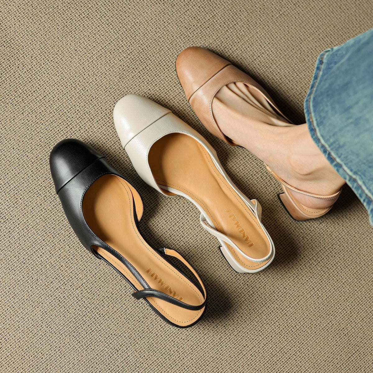 Women's Leather Slingback Pumps – Elegant Almond Toe