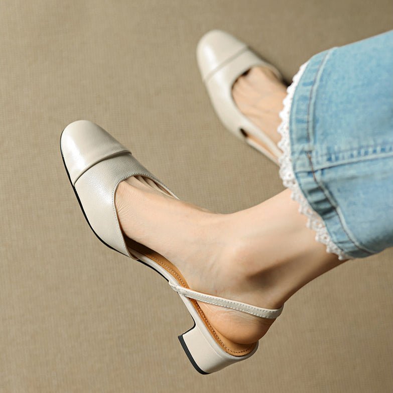 Women's Leather Slingback Pumps – Elegant Almond Toe