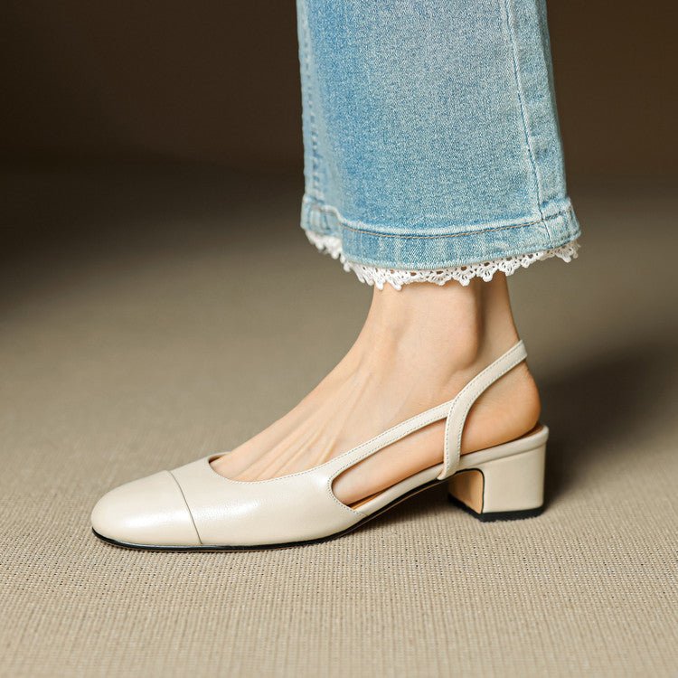 Women's Leather Slingback Pumps – Elegant Almond Toe