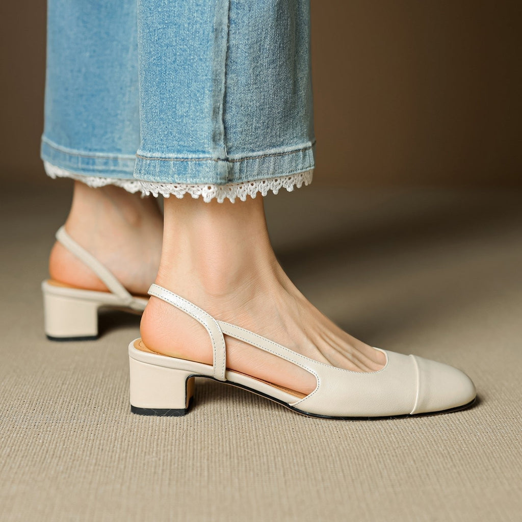 Women's Leather Slingback Pumps – Elegant Almond Toe