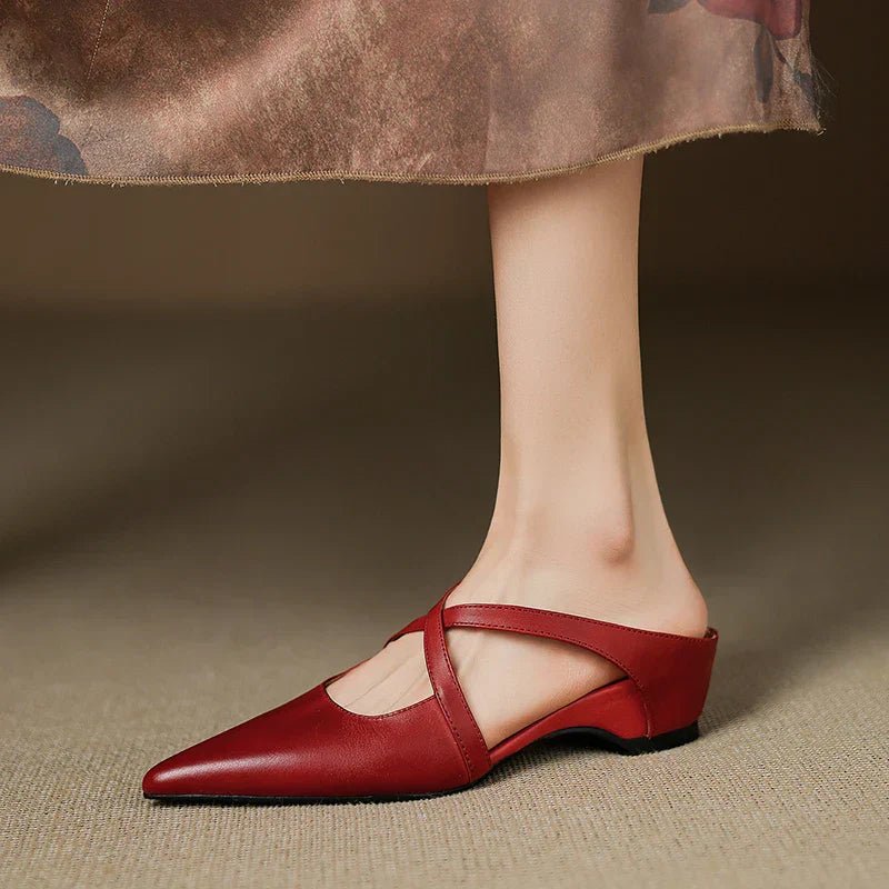 Women's Genuine Leather Heeled Mules – Pointed Toe and Cross Strap