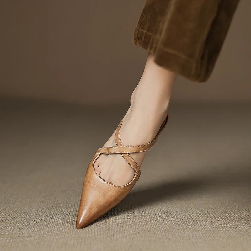 Women's Genuine Leather Heeled Mules – Pointed Toe and Cross Strap