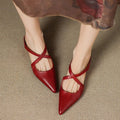 Women's Genuine Leather Heeled Mules – Pointed Toe and Cross Strap