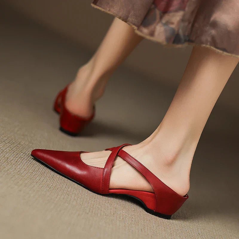 Women's Genuine Leather Heeled Mules – Pointed Toe and Cross Strap