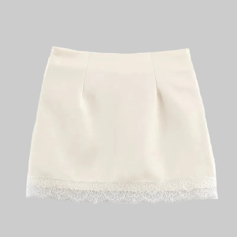 High-Waisted Mini Skirt for Women – Fitted Lace Trim