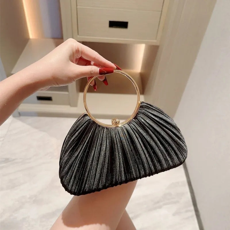 Women's Pleated Handbag – Sculptural Ring Handle
