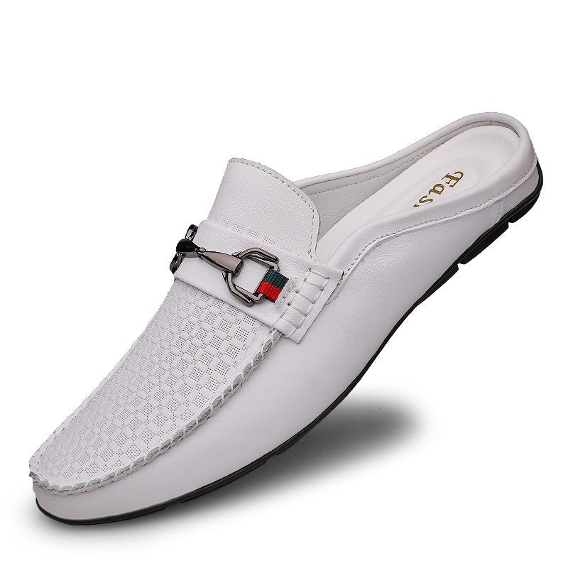 Men’s Calfskin Leather Mule Loafers – Retro Backless Slip-Ons