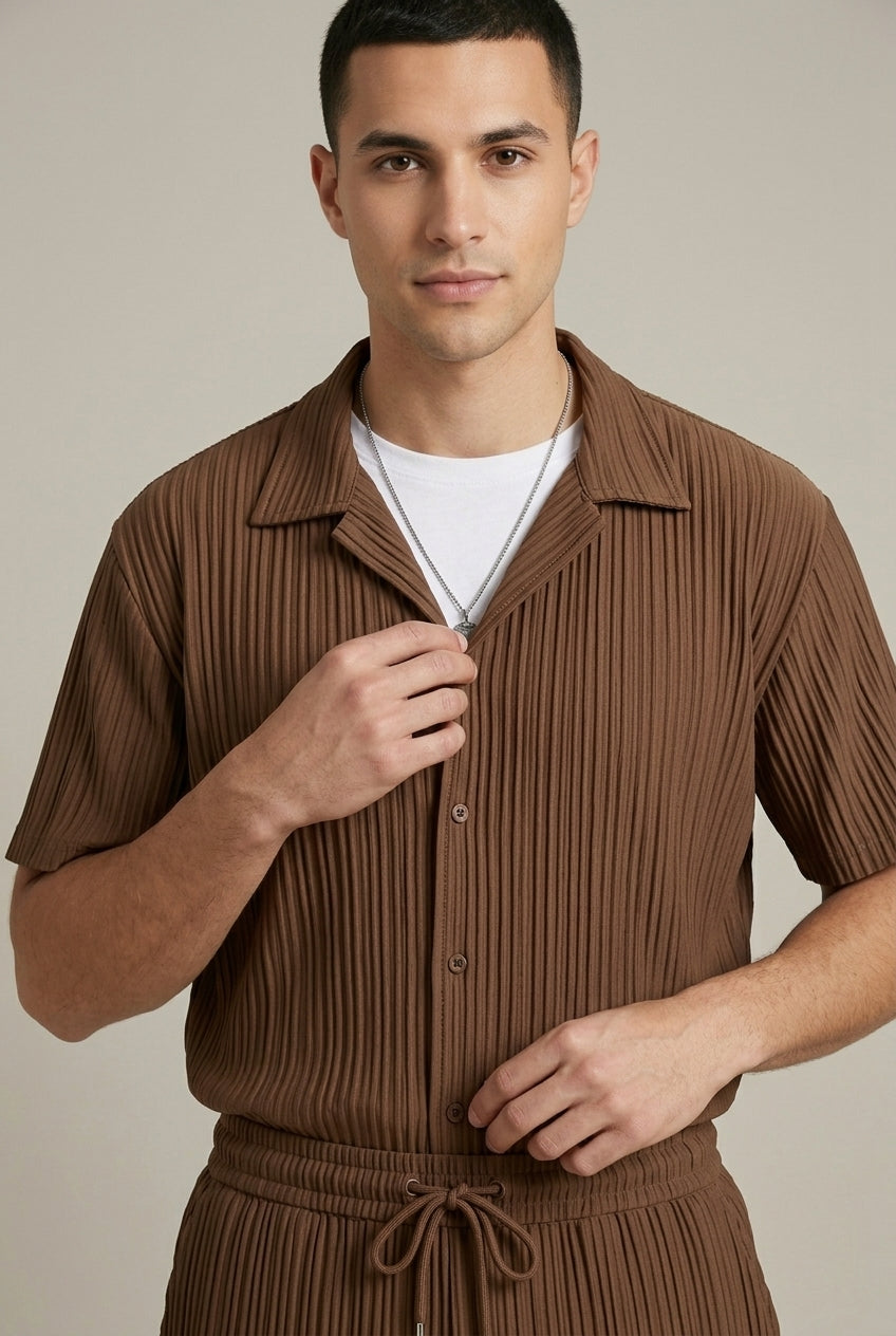 Men's Two-Piece Set – Textured Shirt and Drawstring Pants