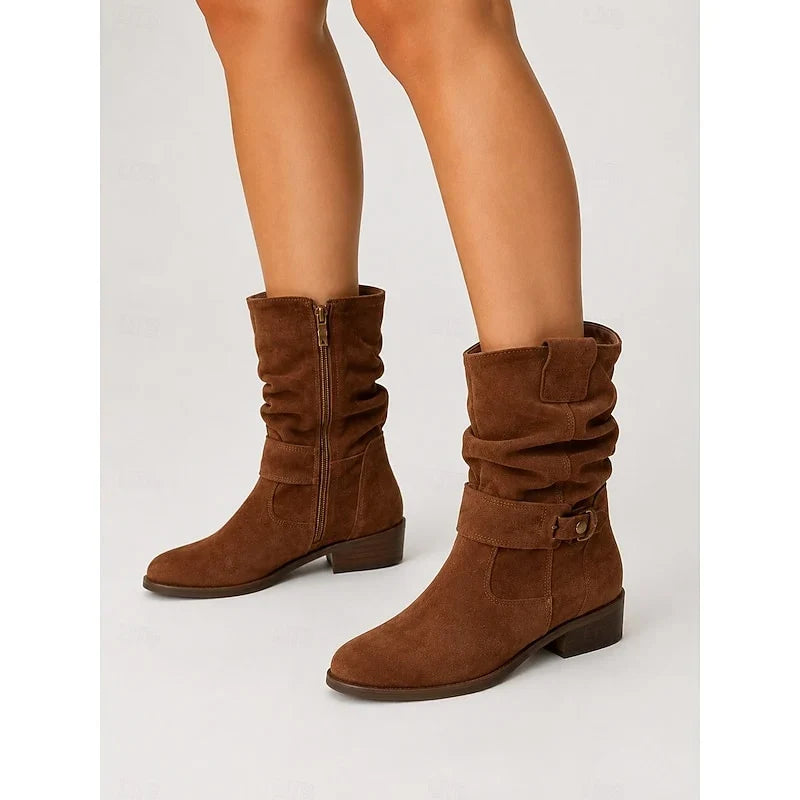 Women's Faux-Suede Ankle Boots – Flexible Line, Block Heel
