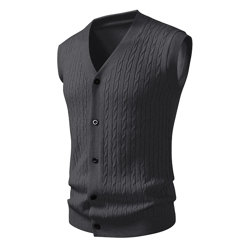 Men's V-Neck Vest in Stretch Knit 3-Piece – Button Closure