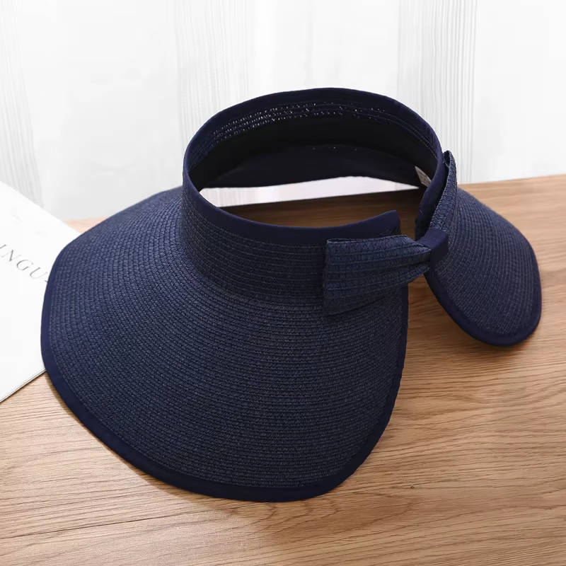 Women's Wide-Brim Straw Visor Hat – Adjustable Open Crown