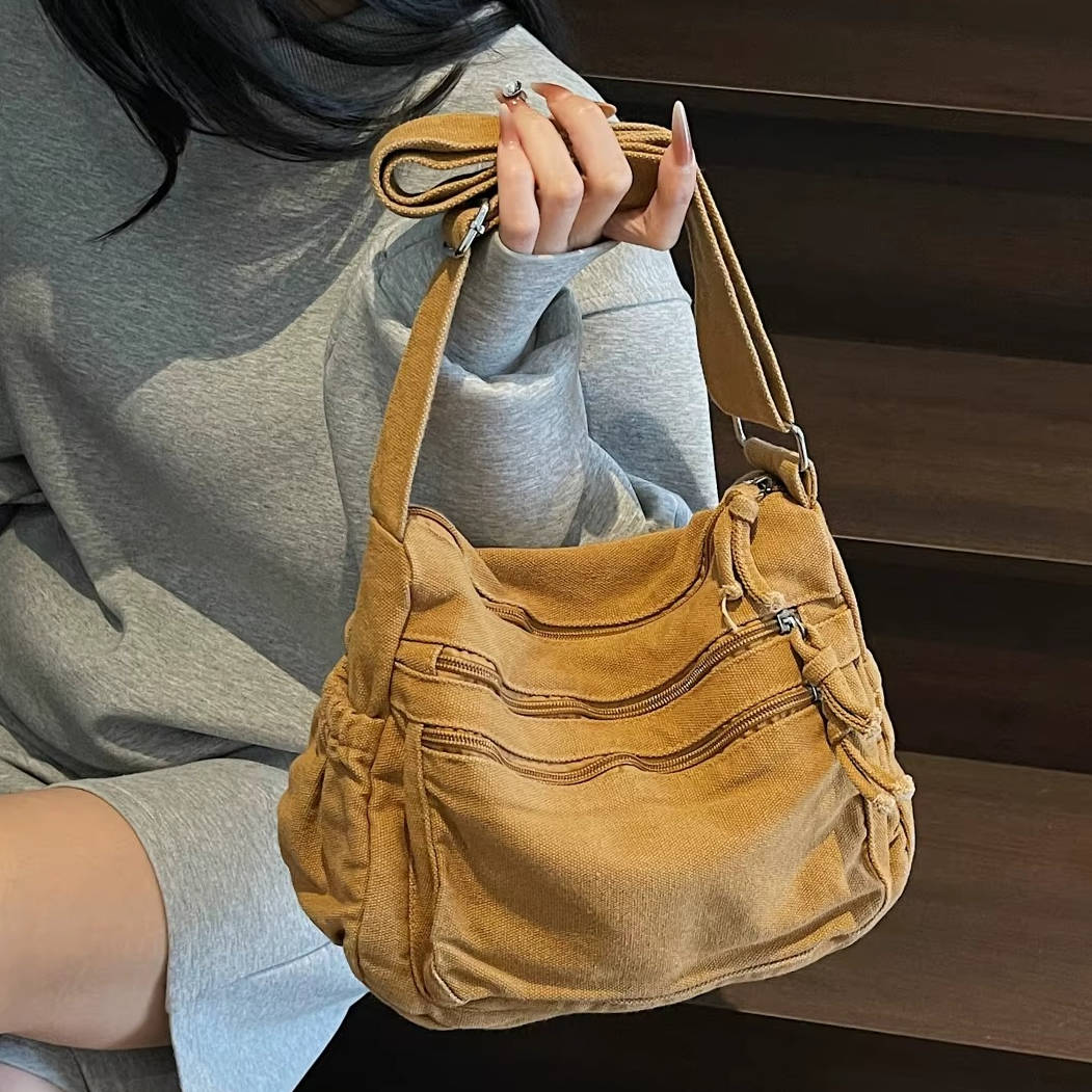 Women's Canvas Crossbody Bag – Adjustable Multi-Pocket