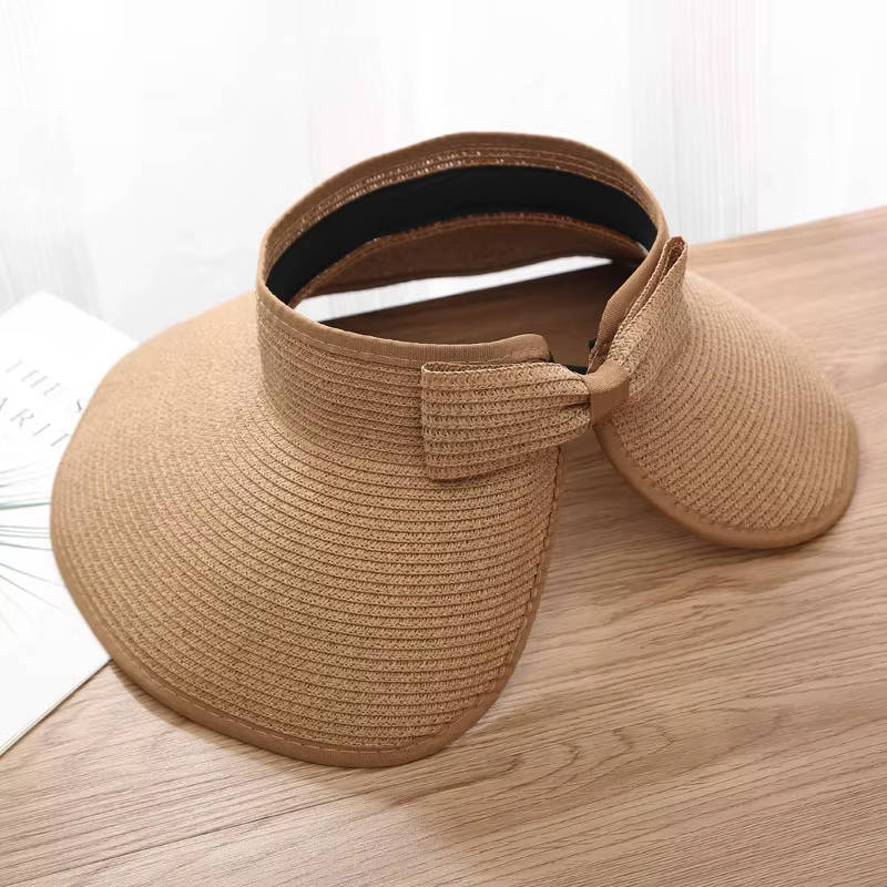 Women's Wide-Brim Straw Visor Hat – Adjustable Open Crown