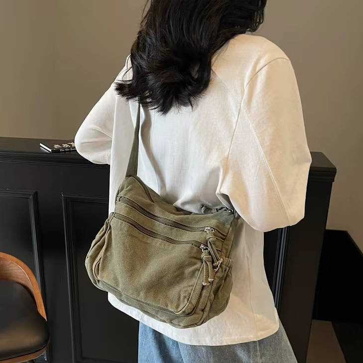 Women's Canvas Crossbody Bag – Adjustable Multi-Pocket