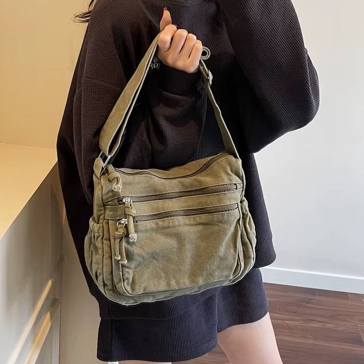 Women's Canvas Crossbody Bag – Adjustable Multi-Pocket