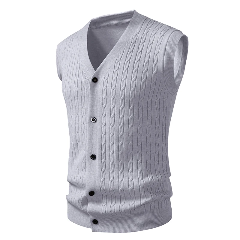 Men's V-Neck Vest in Stretch Knit 3-Piece – Button Closure