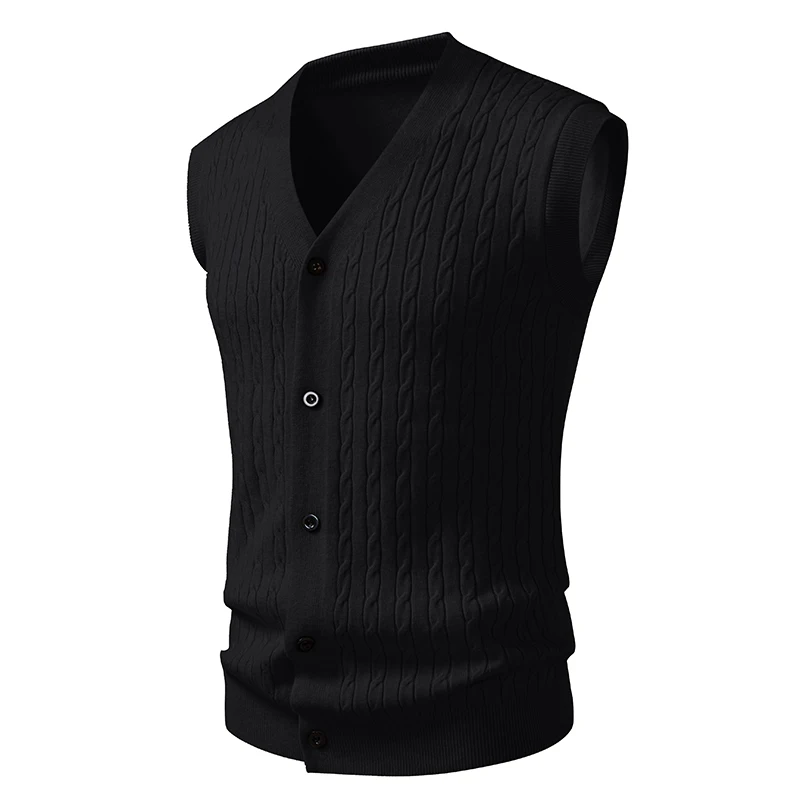 Men's V-Neck Vest in Stretch Knit 3-Piece – Button Closure