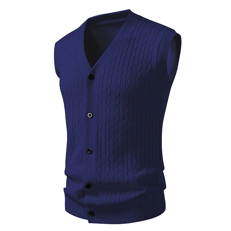 Men's V-Neck Vest in Stretch Knit 3-Piece – Button Closure