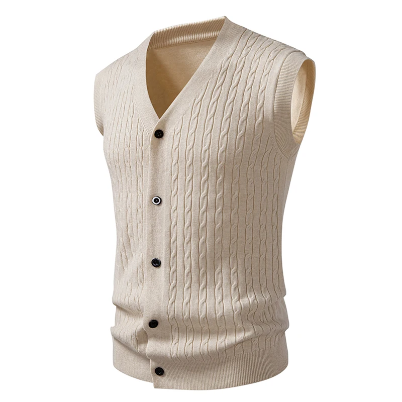 Men's V-Neck Vest in Stretch Knit 3-Piece – Button Closure