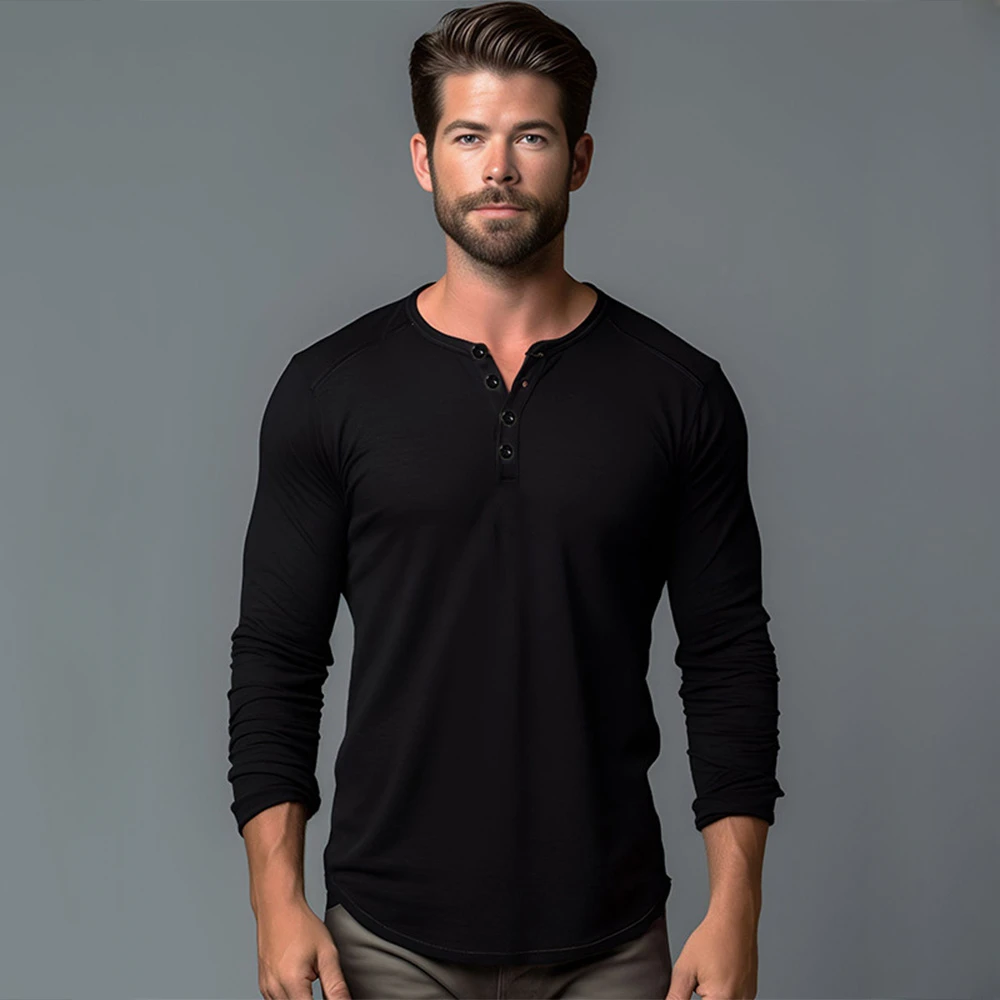 Men's Long Sleeve Buttoned T-Shirt – Refined Casual Technical Blend