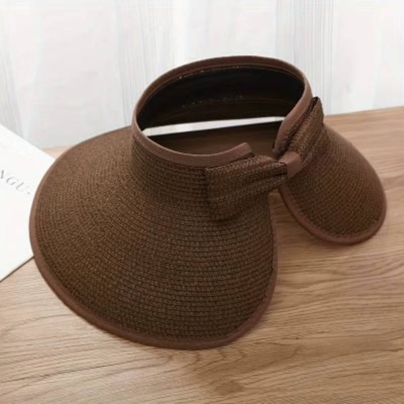 Women's Wide-Brim Straw Visor Hat – Adjustable Open Crown