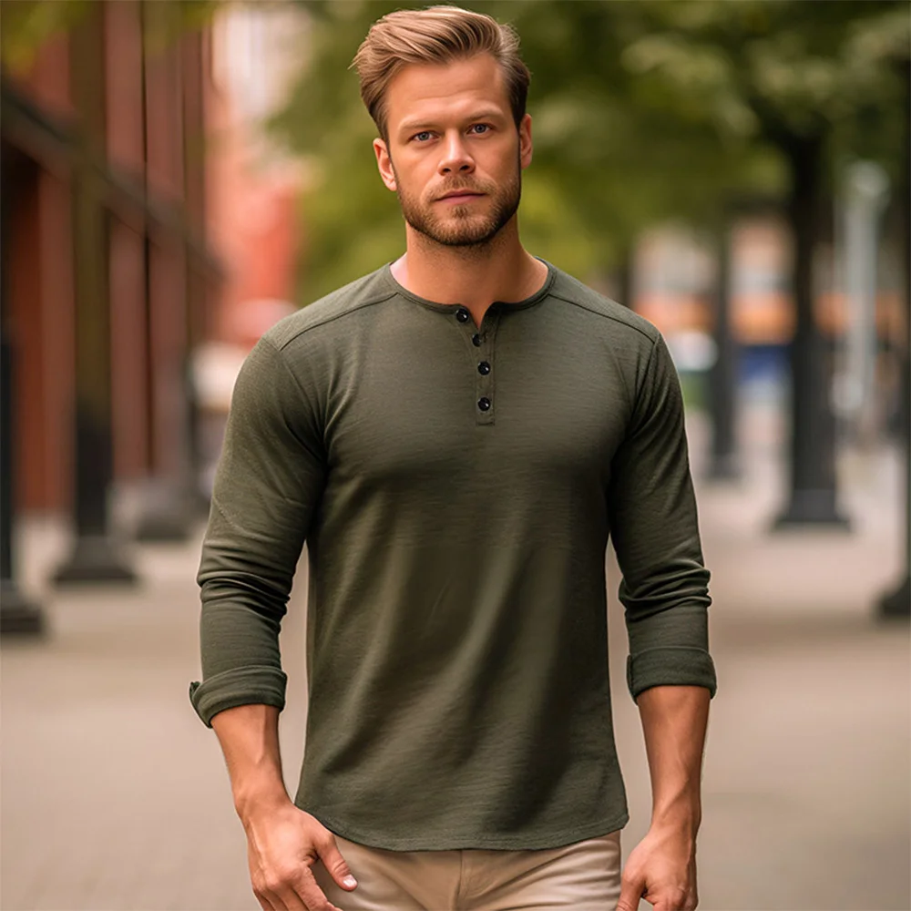 Men's Long Sleeve Buttoned T-Shirt – Refined Casual Technical Blend