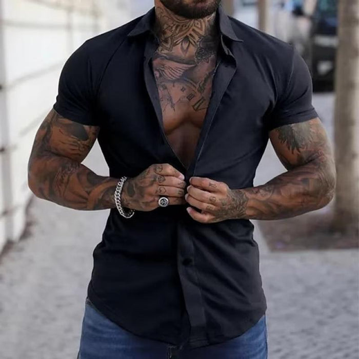 Men’s Tailored Short-Sleeve Shirt – Breathable Slim Stretch Fit