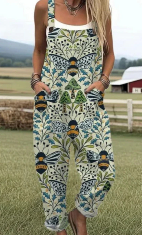 Printed Woven Fabric Women's Jumpsuit – Square Neck & Tapered Leg