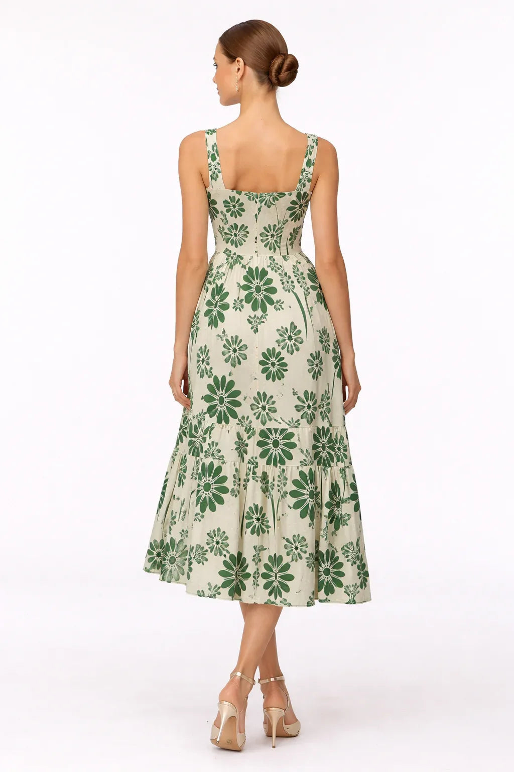 Floral Midi Dress for Women – Smocked Top and Tiered Skirt
