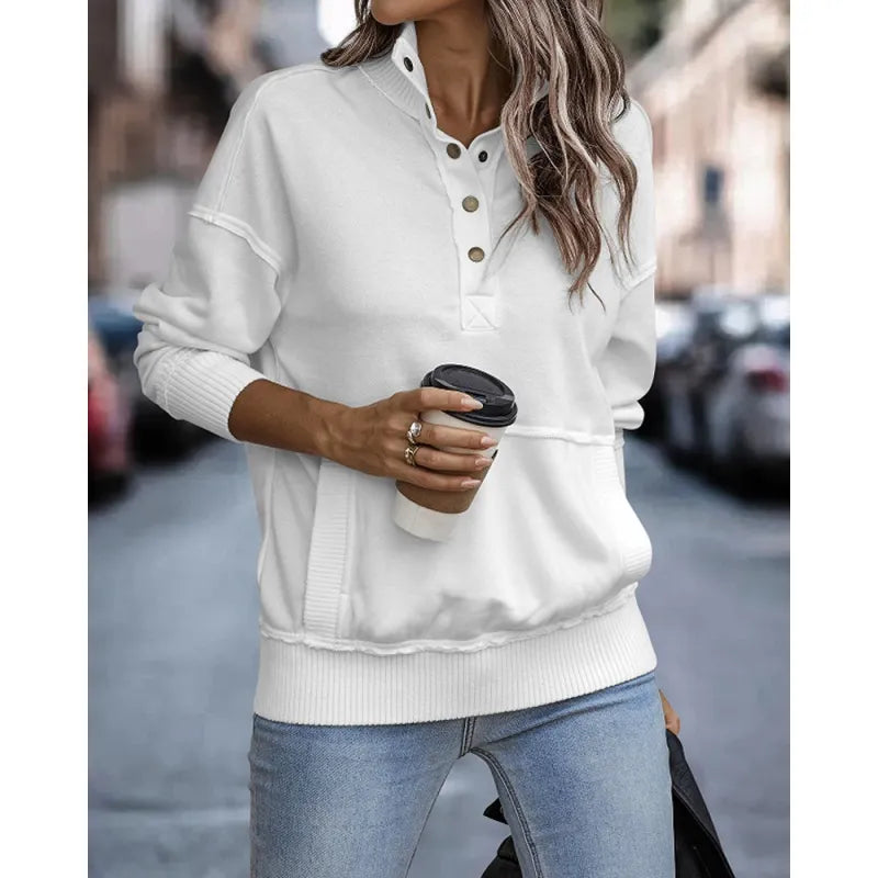 Women's Sweater – Lightweight Knit with Long Sleeves and Decorative Buttons