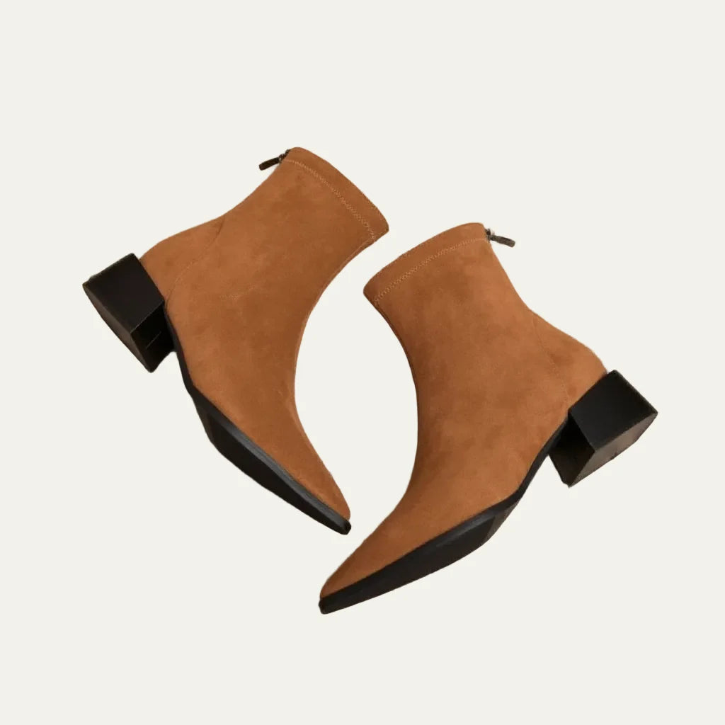 Women's Pointed Toe Ankle Boots – Low Block Heel and Zipper Closure