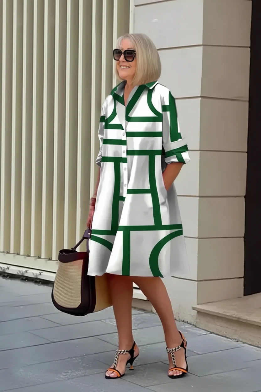 Women's Midi Shirt Dress - A-line fit with graphic 3D print