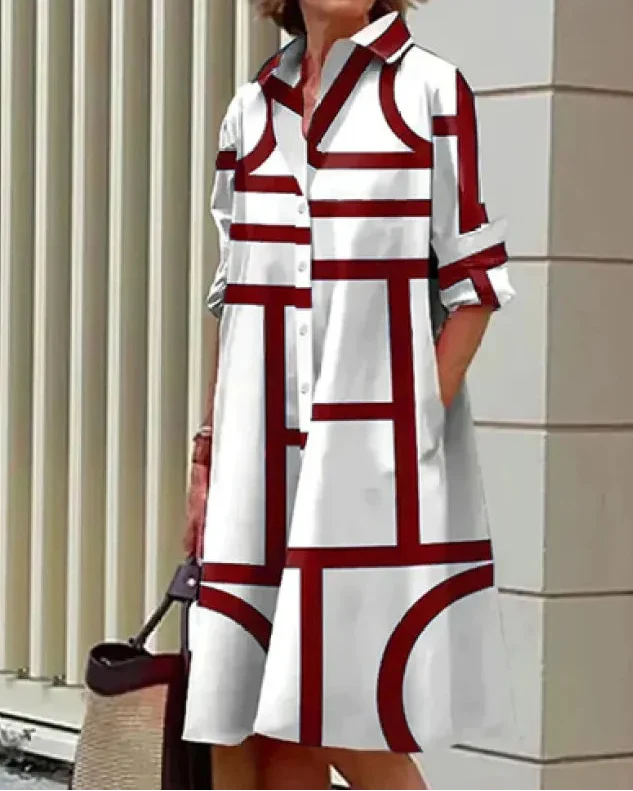 Women's Midi Shirt Dress - A-line fit with graphic 3D print