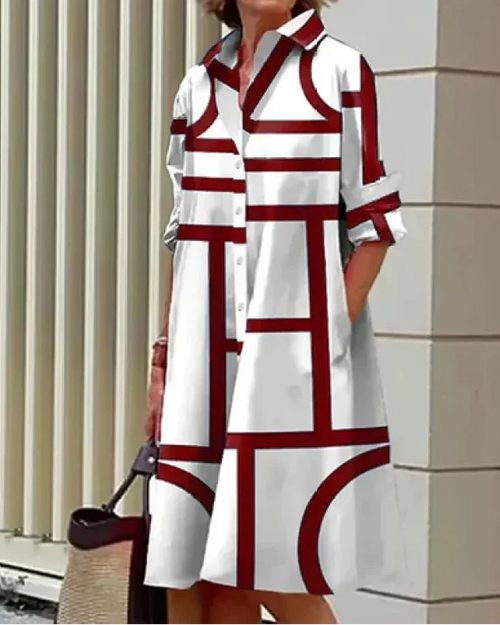 Women's Midi Shirt Dress - A-line fit with graphic 3D print