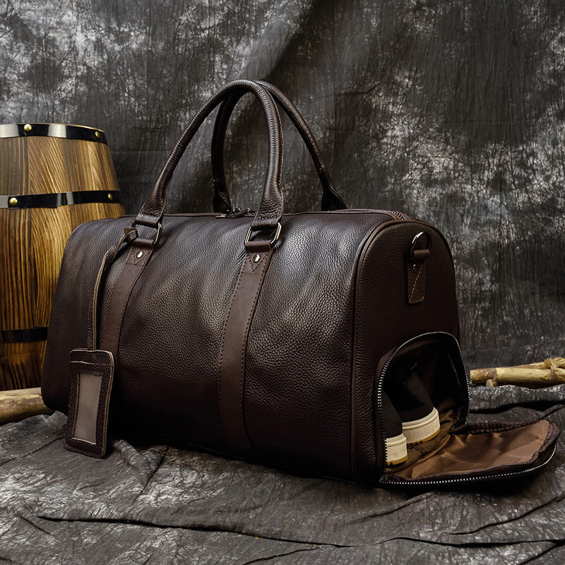 Men's Leather Travel Bag – Structured Duffle with Removable Shoulder Strap