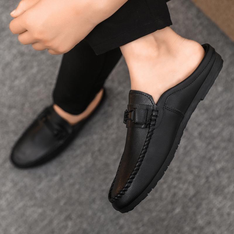 Men's Leather Slip-On Mule Loafers – Open Back with Horsebit Detail