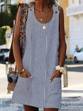 Casual Women's Striped Dress – Round Neck and Button Details