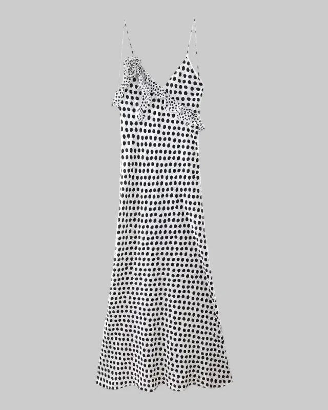 Women's Long Polka Dot Dress – Sleeveless Flowing Fit