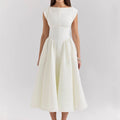 Women's Sleeveless Midi Dress with Open Back – Round Neck, Flowing Fabric