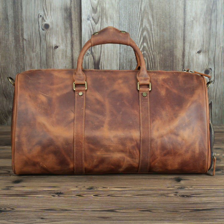 Men's Genuine Leather Travel Bag – Shoe Compartment & Shoulder Strap