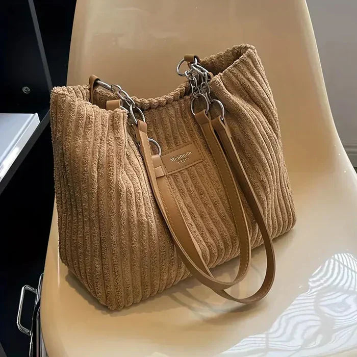 Women's corduroy tote bag – Rigid structure with zip fastening