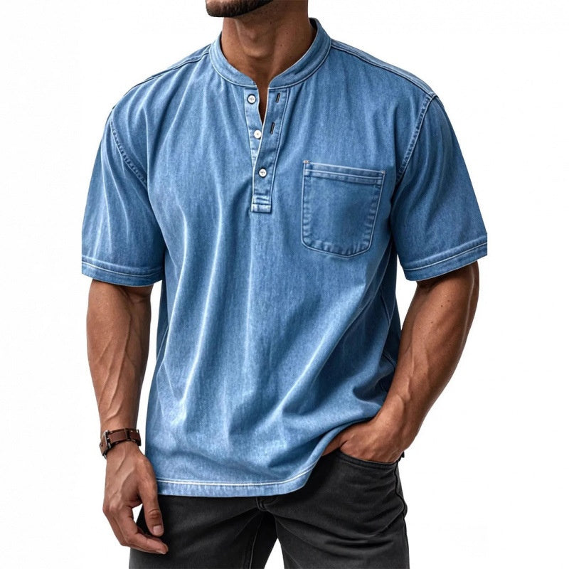 Men's Short Sleeve Cotton Shirt – Casual Crew Neck