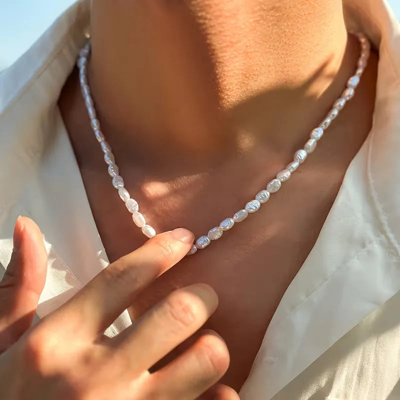 Men's Necklace with Baroque Pearls – Imitation Pearls and Mother-of-Pearl