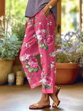 Women's cotton floral trousers – mid-rise tapered fit