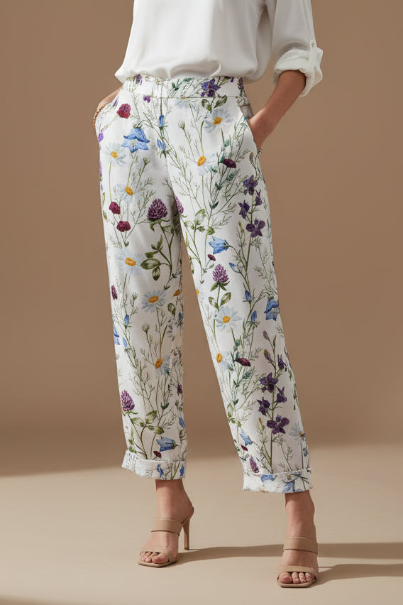 Women's Straight-Leg Printed Trousers – Digital Cartoon Print